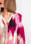 Kaffe Beathe Abstract Print V Neck Blouse, Pink Multi