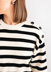 Kaffe Marie Striped Button Knit Jumper, Off White & Black