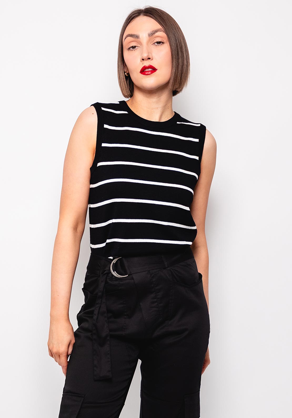 Kaffe Lizza Striped Sweater Vest, Black and White
