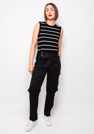 Kaffe Lizza Striped Sweater Vest, Black and White