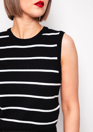 Kaffe Lizza Striped Sweater Vest, Black and White