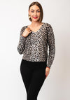 Oui Lurex Knit Leopard V Neck Top, Brown