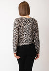 Oui Lurex Knit Leopard V Neck Top, Brown