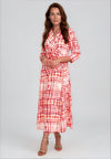 Kameya Printed Drawstring Waist Dress, White & Orange