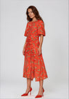 Kameya Ruched Detail Multi Print Maxi Dress, Coral