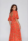 Kameya Ruched Detail Multi Print Maxi Dress, Coral