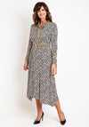 Kameya Scarf Neckline, Abstract Print Midi Dress, Black & White