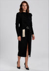 Kameya Gold Pattern, Tassel Sash Midi Dress, Black