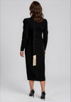 Kameya Gold Pattern, Tassel Sash Midi Dress, Black