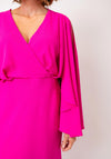 Kameya Wrap Open Sleeve Midi Dress, Fuchsia Pink