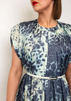 Kameya Pleated Animal Printed Midi Dress, Blue