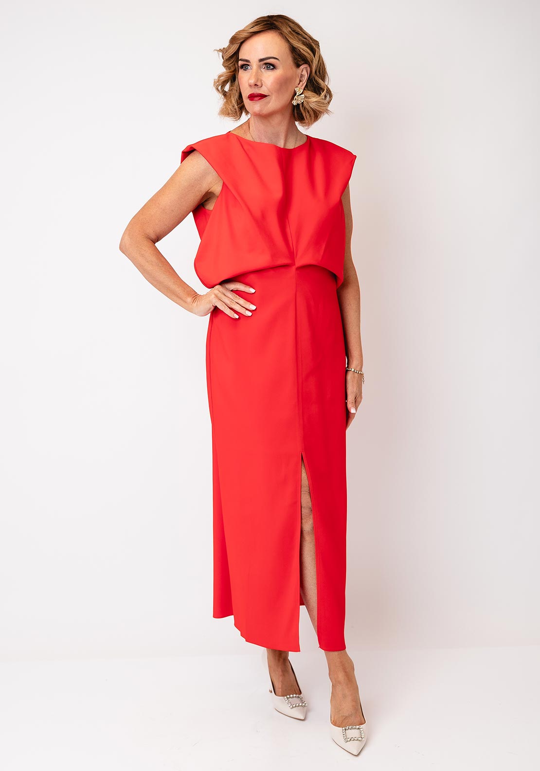 Kameya Gathered Pencil Dress, Red