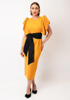 Kameya Frill Sleeve Belted Pencil Dress, Mustard Yellow