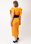 Kameya Frill Sleeve Belted Pencil Dress, Mustard Yellow