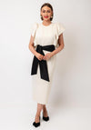 Kameya Frill Sleeve Belted Pencil Dress, Cream