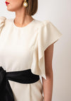 Kameya Frill Sleeve Belted Pencil Dress, Cream