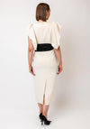 Kameya Frill Sleeve Belted Pencil Dress, Cream