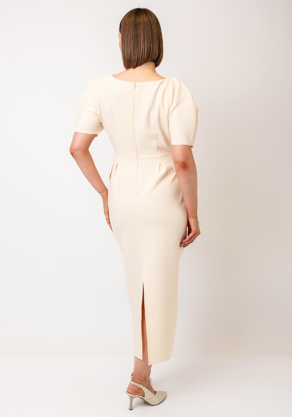 Kameya Puff Sleeve Pencil Dress, Cream - McElhinneys Kameya Puff Sleeve Pencil Dress, Cream - McElhinneys