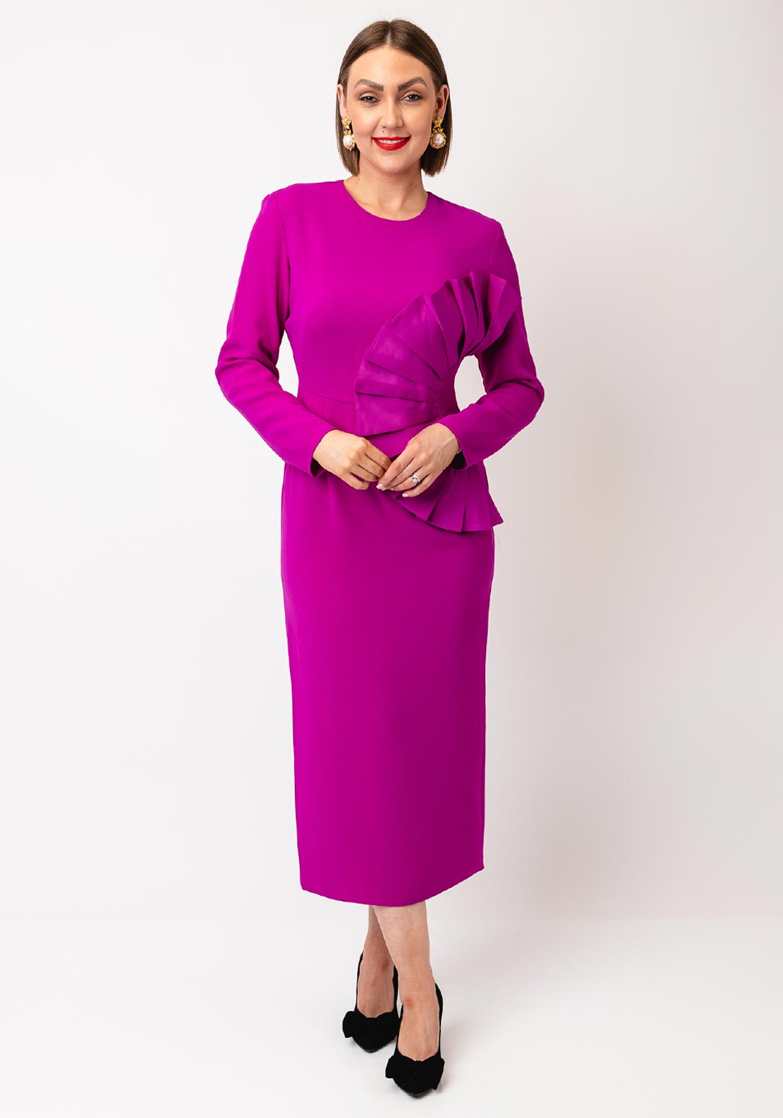Kameya Fan Pleated Panel Pencil Dress, Purple - McElhinneys