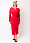 Kameya V Neck Belted Pencil Dress, Red