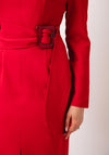 Kameya V Neck Belted Pencil Dress, Red