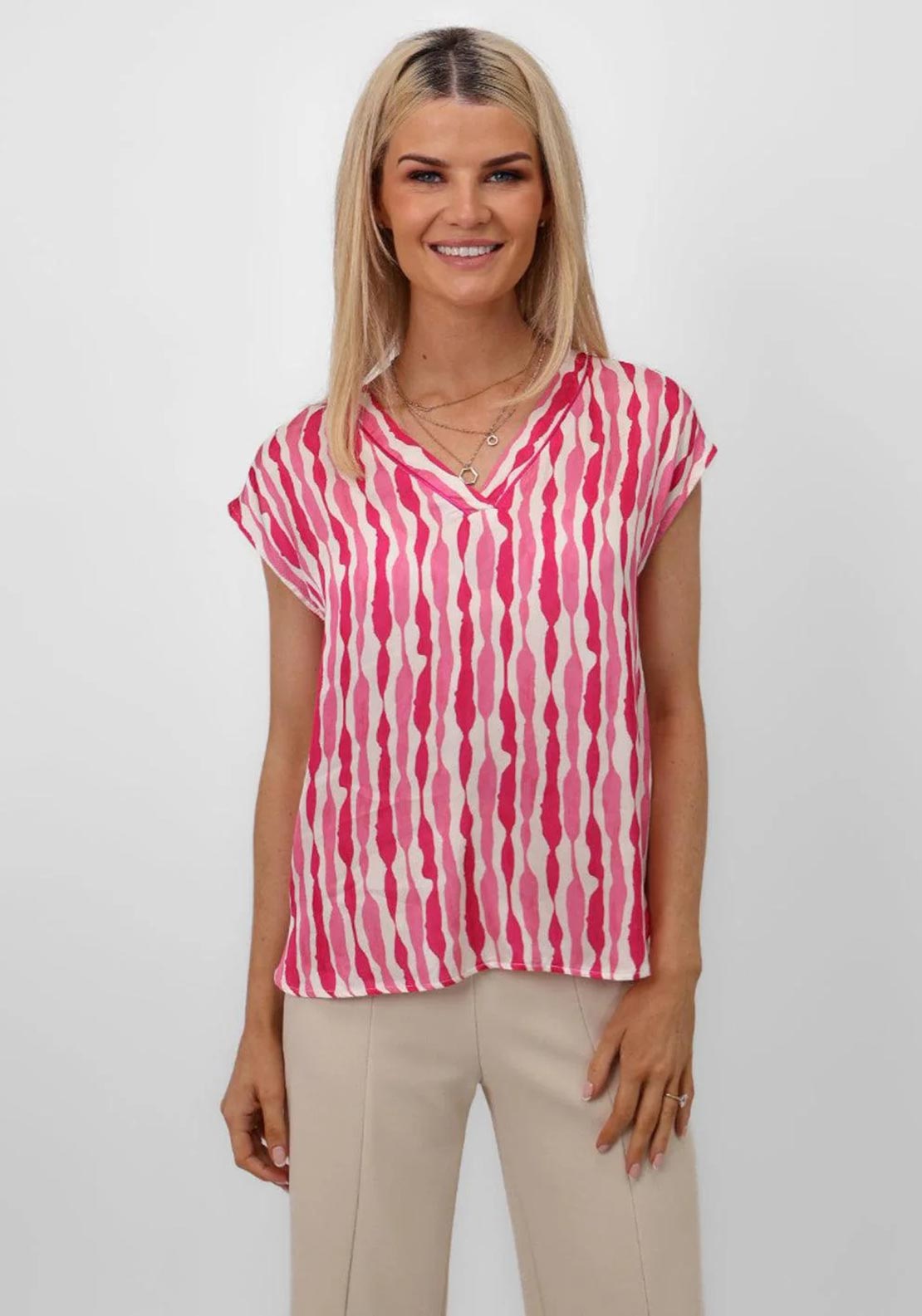 Kate and Pippa Becky Wavy Stripe Blouse, Pink