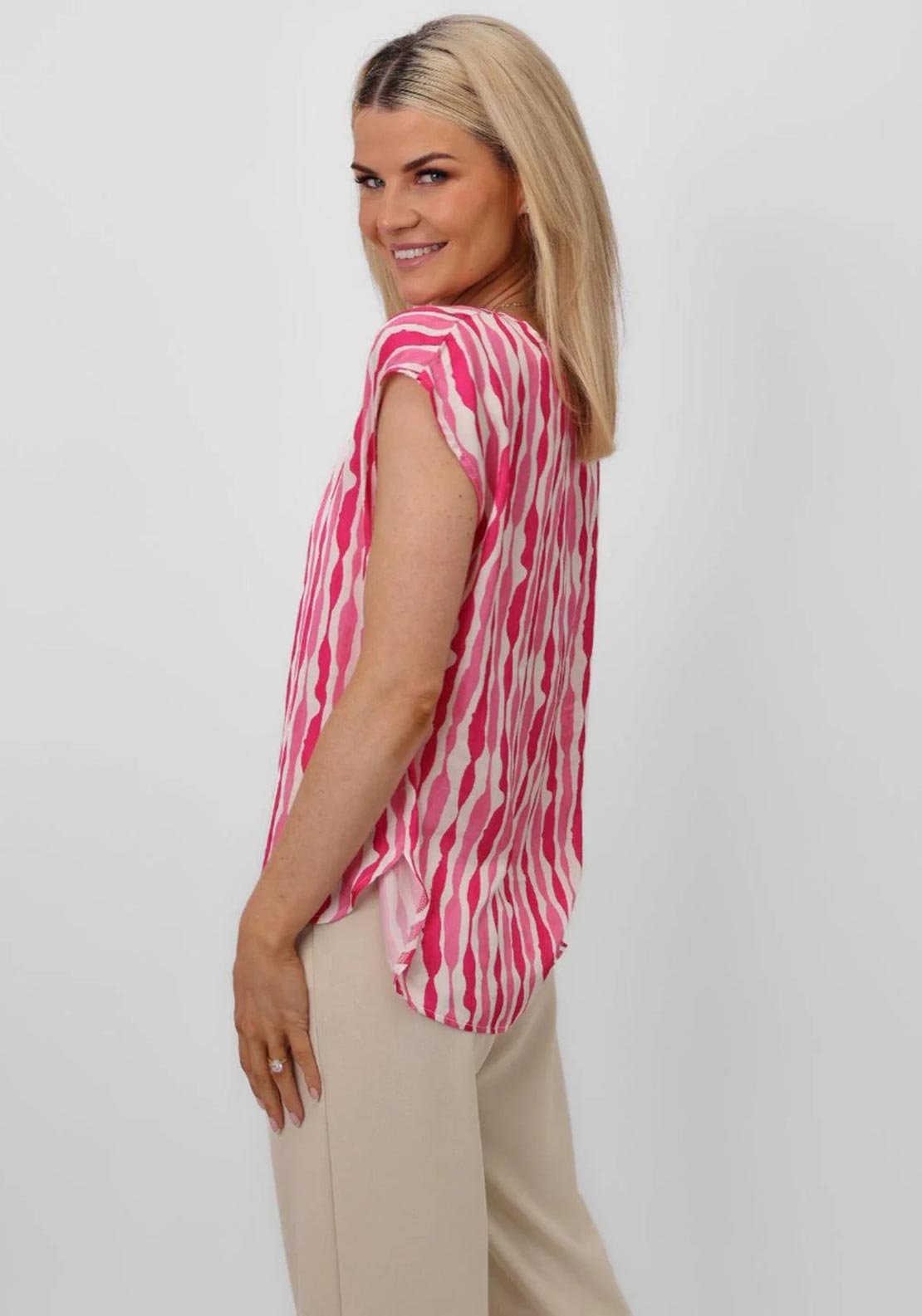 Kate and Pippa Becky Wavy Stripe Blouse, Pink