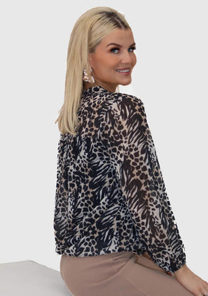 Kate and Pippa Bella Animal Print Blouse, Black