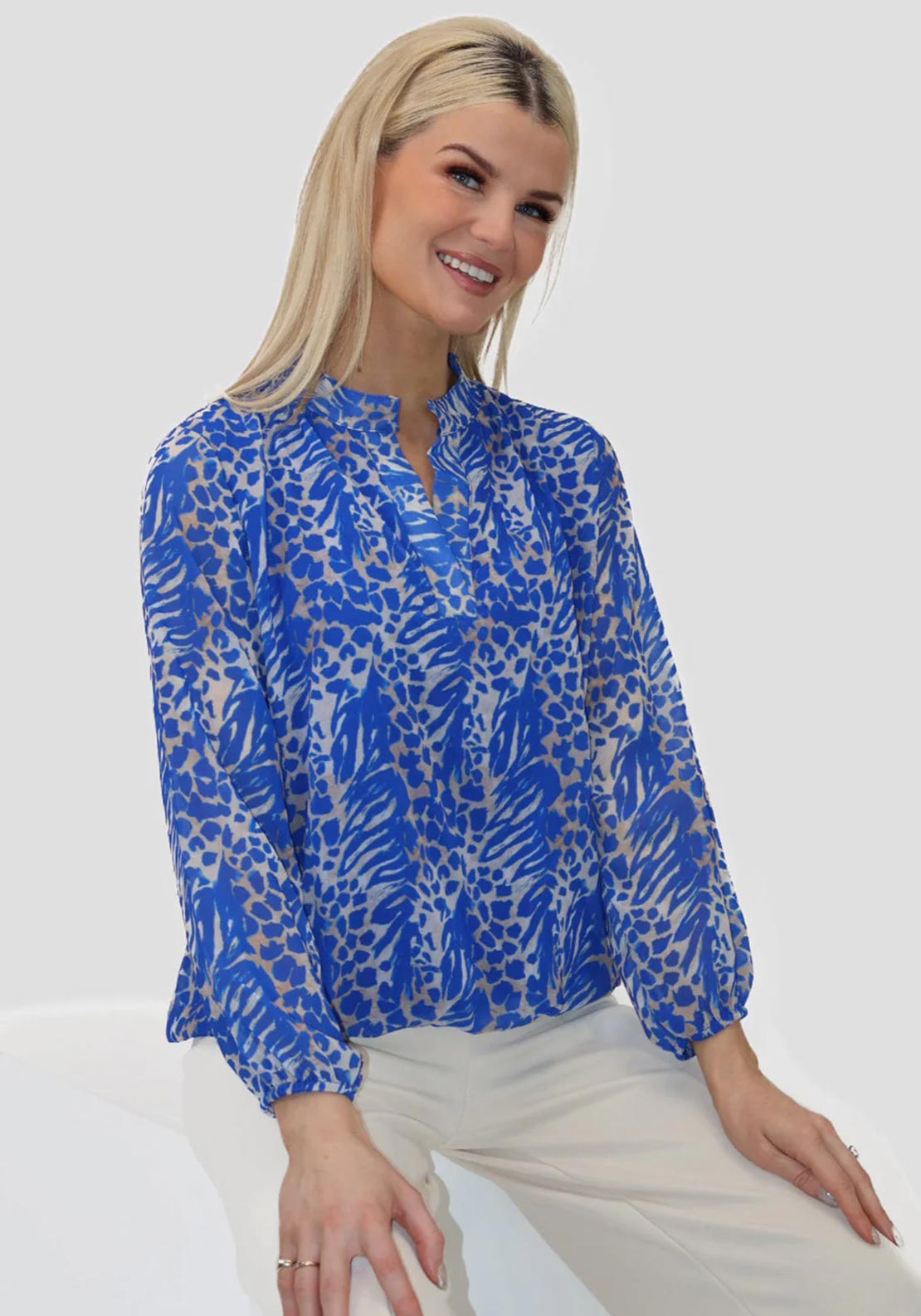 Kate and Pippa Bella Animal Print Blouse, Blue