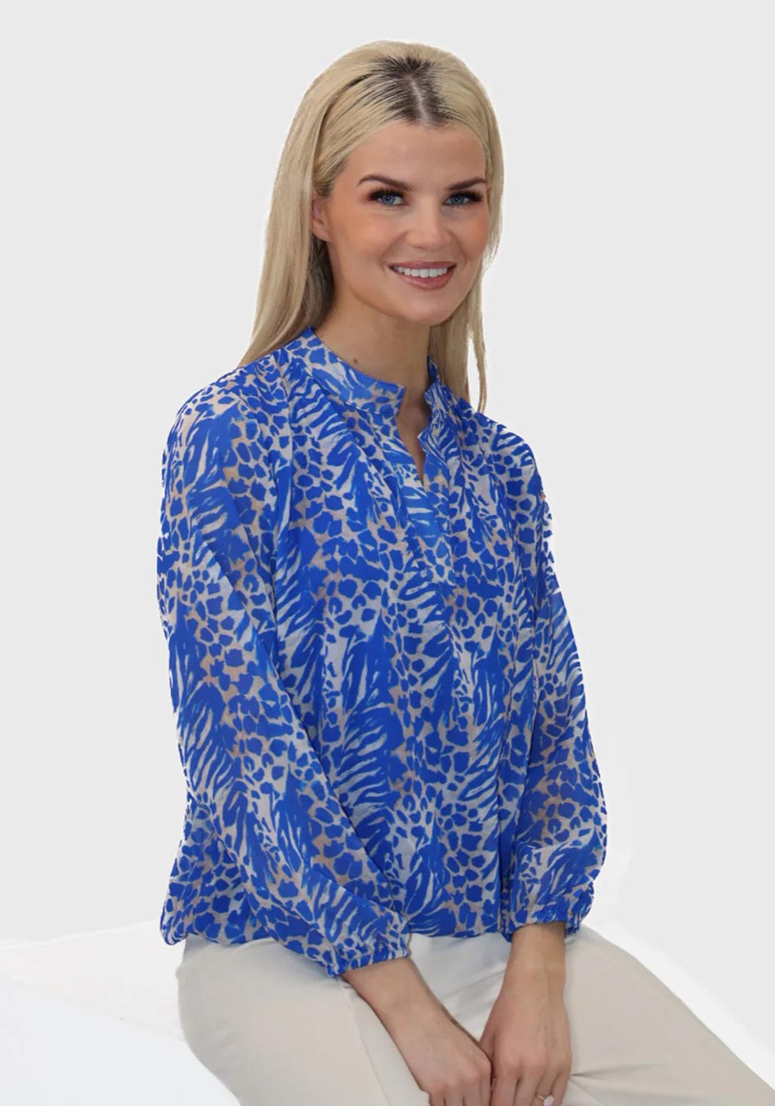 Kate and Pippa Bella Animal Print Blouse, Blue
