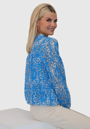 Kate and Pippa Bella Animal Print Blouse, Light Blue