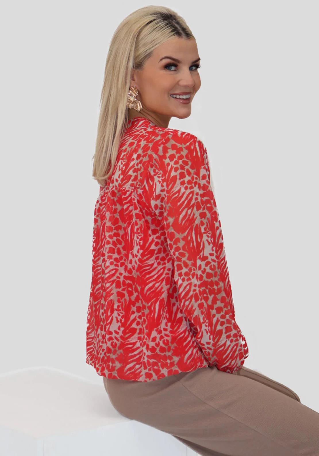 Kate and Pippa Bella Animal Print Blouse, Red