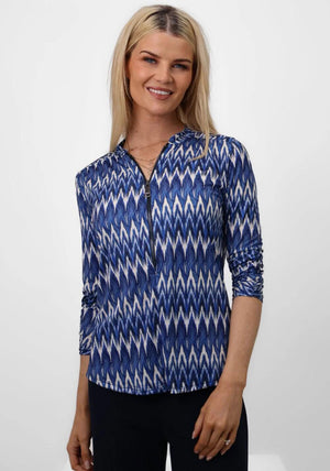 Kate and Pippa Chevron Print Zip Top, Navy