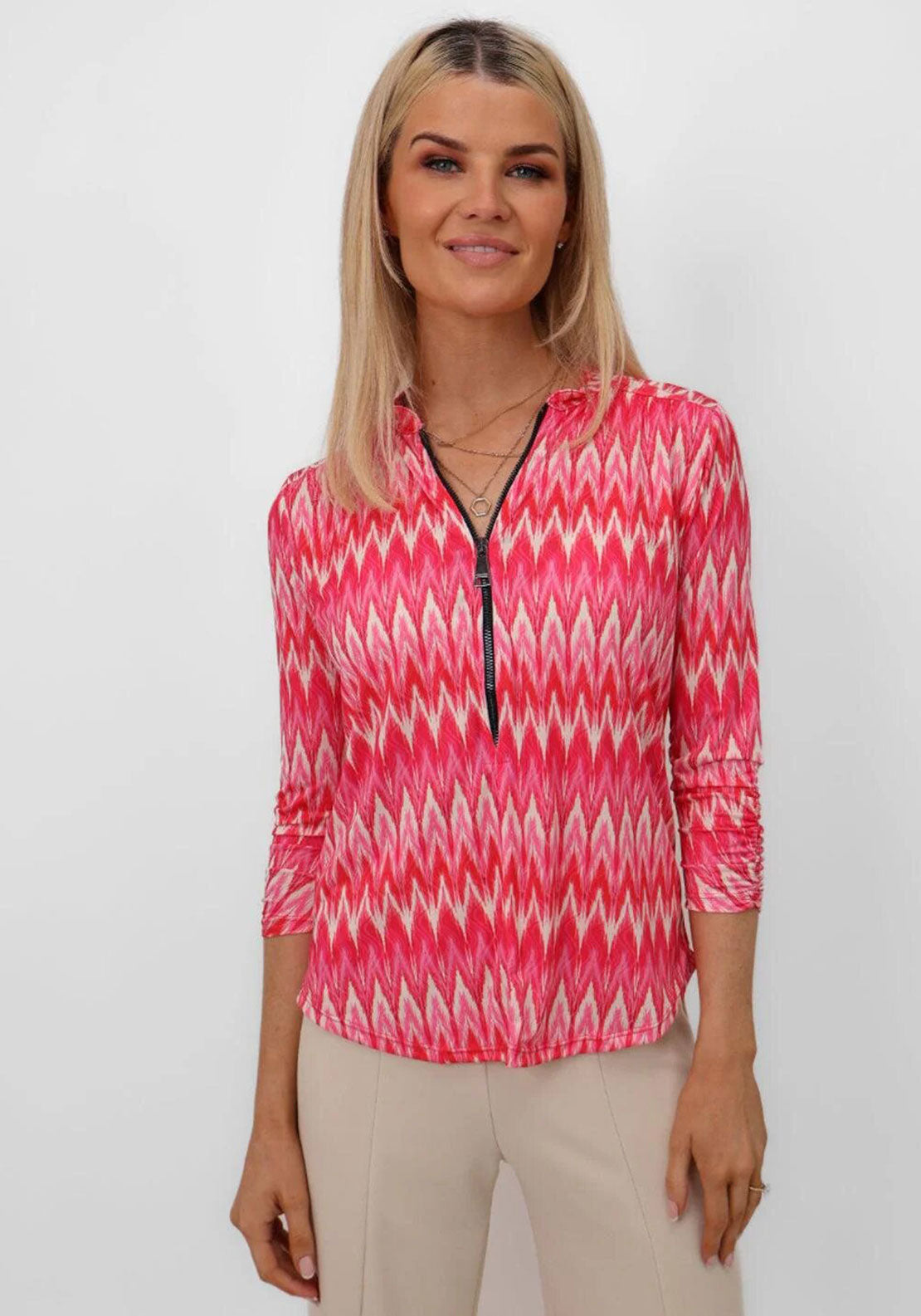 Kate and Pippa Chevron Print Zip Top, Pink