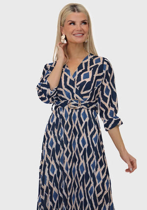 Kate and Pippa Positano Belted Midi Dress, Navy