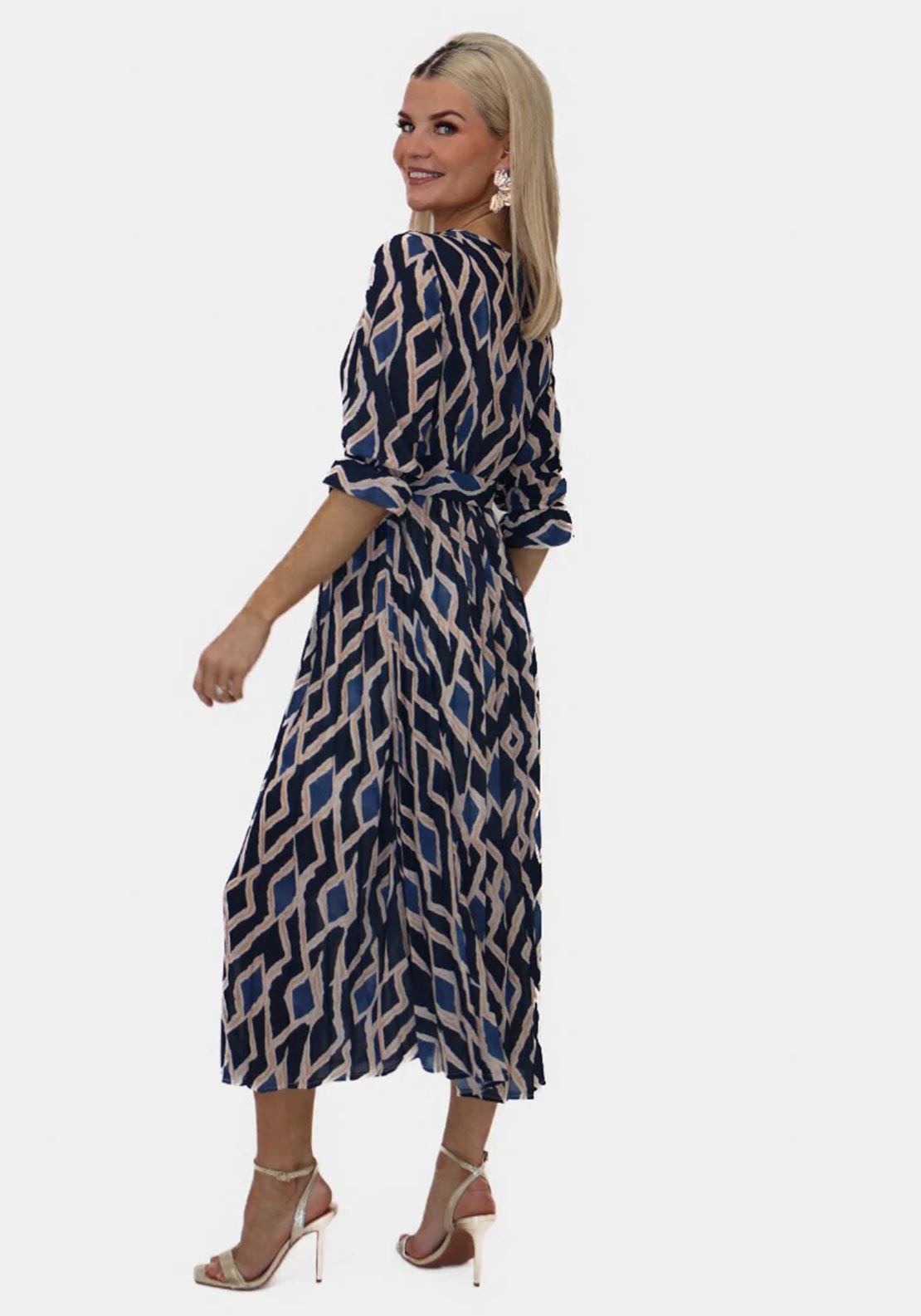 Kate and Pippa Positano Belted Midi Dress, Navy