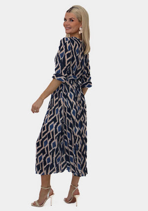 Kate and Pippa Positano Belted Midi Dress, Navy