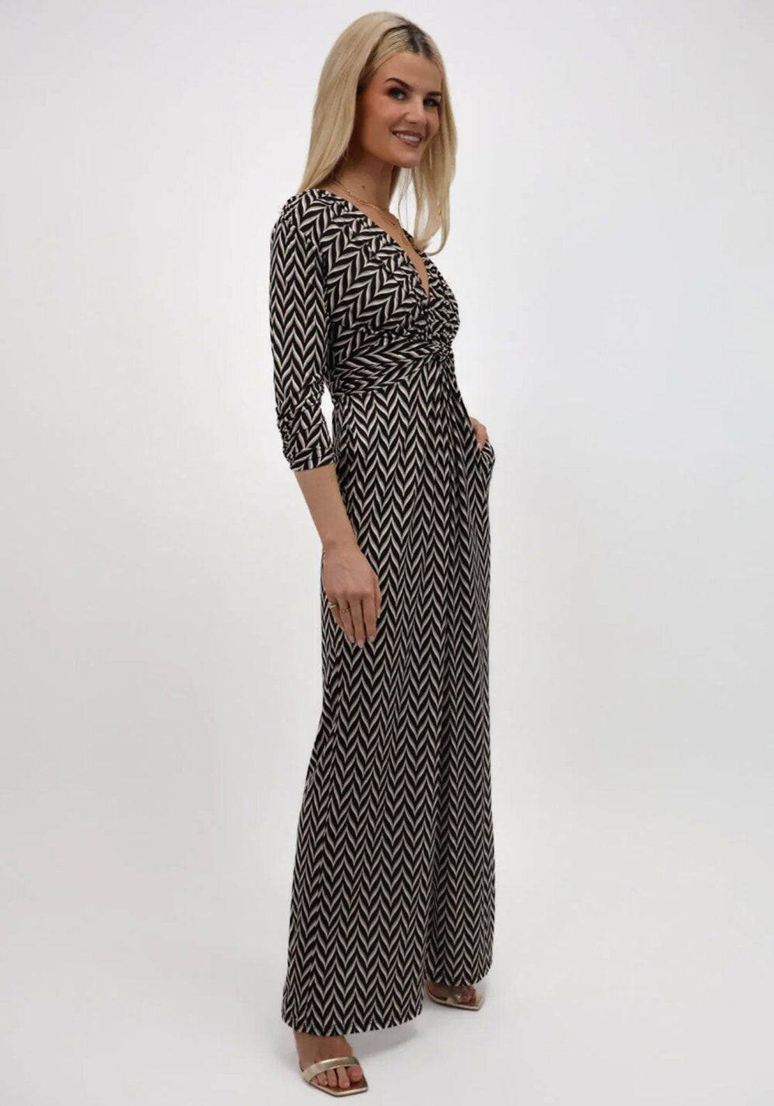 Kate and Pippa Sofia Chevron Print Jumpsuit, Black