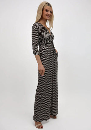 Kate and Pippa Sofia Chevron Print Jumpsuit, Black