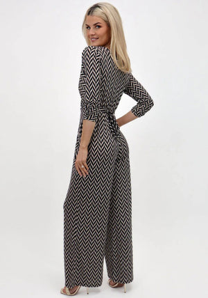 Kate and Pippa Sofia Chevron Print Jumpsuit, Black