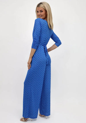 Kate and Pippa Sofia Chevron Print Jumpsuit, Blue