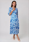 Kate & Pippa Strea Zebra V Neck Midi Dress, Blue