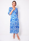 Kate & Pippa Strea Zebra V Neck Midi Dress, Blue