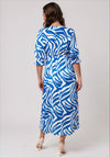 Kate & Pippa Strea Zebra V Neck Midi Dress, Blue