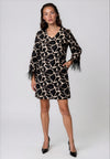 Kate and Pippa Abstract Print Feather Cuff Mini Dress, Black