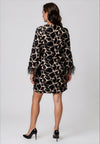 Kate and Pippa Abstract Print Feather Cuff Mini Dress, Black