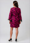 Kate and Pippa Abstract Print Feather Cuff Mini Dress, Pink