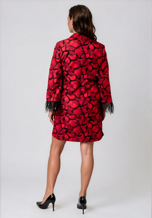 Kate and Pippa Abstract Print Feather Cuff Mini Dress, Red