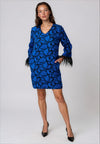 Kate and Pippa Abstract Print Feather Cuff Mini Dress, Royal Blue