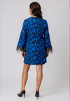 Kate and Pippa Abstract Print Feather Cuff Mini Dress, Royal Blue